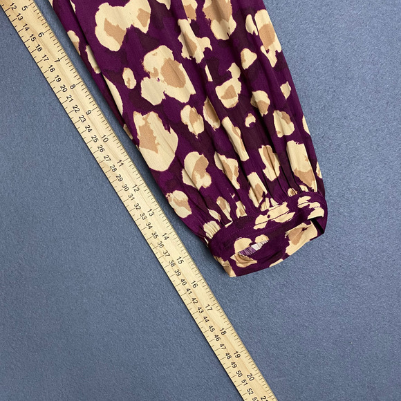 Nine West Top Women's XL Purple Beige Abstract Boat Neck Balloon Sleeve Blouse - Picture 16 of 16